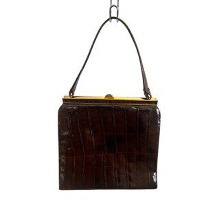 Vintage  Bellestone Croc Embossed Leather‎ Top Handle Bag Brown Old Money